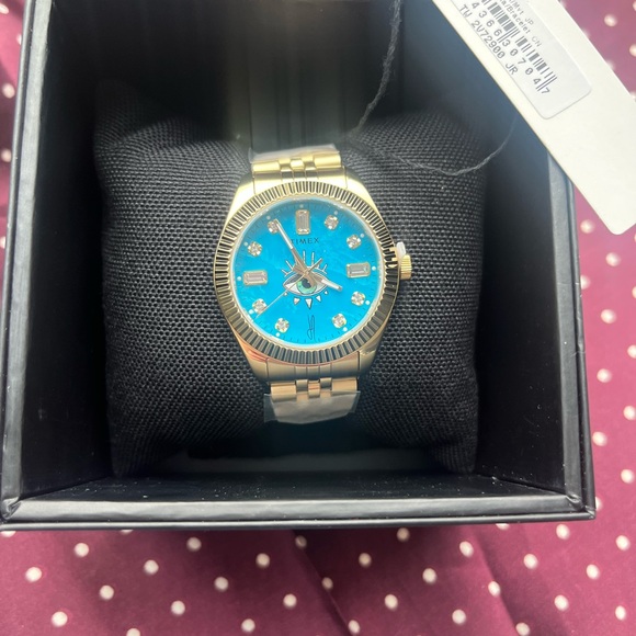 Jacquie Aiche Timex Gold Watch with Turquoise Dial NIB NWT - Picture 3 of 5